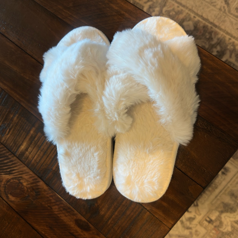 Fluffy White Slippers